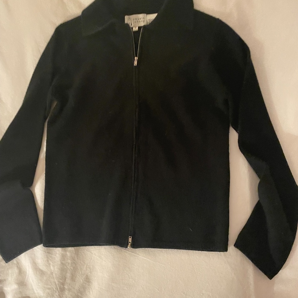 Cousin Johnny Black Zip front cardigan sweater